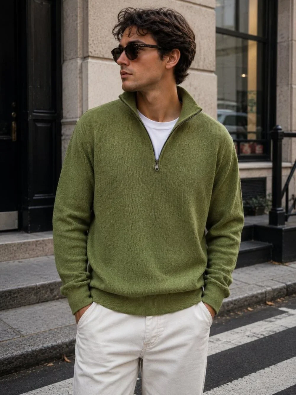 Banana Republic Supima Cotton Olive Green Quarter Zip Sweater Small